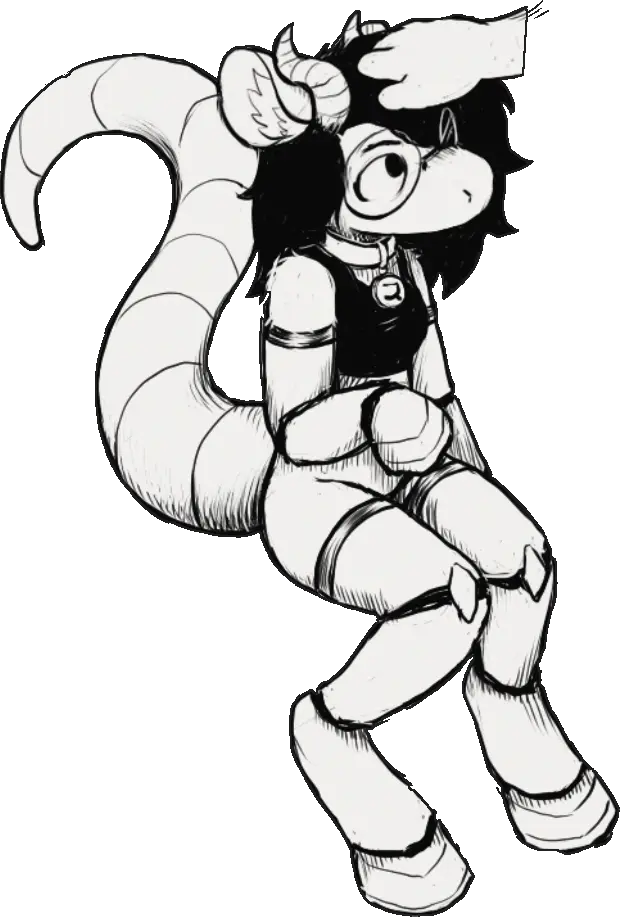 pebble sitting, looking cute, being pet by a floating arm