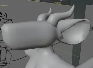 a closeup of the model, with the lighting on the ear looking very rough and blocky and uneven.