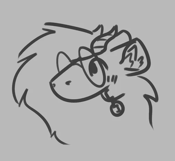 a loose sketch of pebble's fursona's face. she's facing to the left and down, looking to the left. not many details here.
