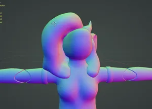 the first attempt at hair, it's just a big blob without definition.