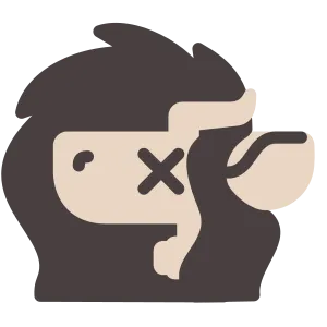 minimalist graphic of pebble's sona in profile with its eye crossed out
