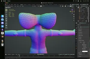 pebble from the back, showing the wireframe flow between her ears and on the back of her head, also her back. it's pretty neat.
