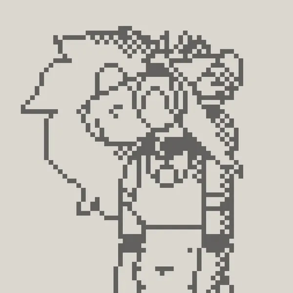a little pixel art sketch of pebble's fursona, drawn with just two colors.