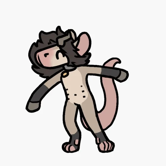 a short animation loop of pebble dancing happily, tapping its hooves together. pebble is a coffee-coloured anthro chimera creature with long fluffy hair, big ears, a big bulky mouthless snout, dragon-like horns, equine hooves for hands and a big meaty tail. 
