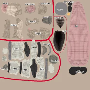 the texture file used for the model. it's clearly painted manually, with bright red borders drawn with a digital brush. everything is labeled.