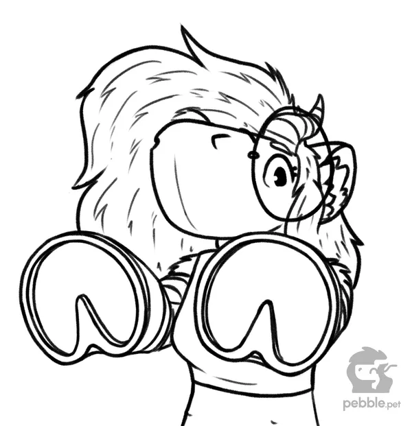 a black and white sketch of pebble's sona, facing mostly forward and looking at the viewer, its hooves like directly in front of the camera