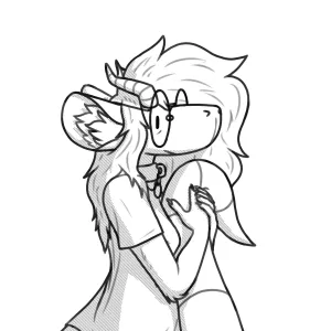 my sona (chimera) holding its tail, looking really anxious