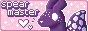 a 88x31 button of spearmaster with hearts on it. this version isn't upscaled.