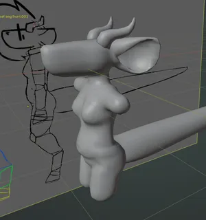 a screenshot of roughly modered core of pebble's body, head and ears, with the ears connected to the head, and head connected to the body.