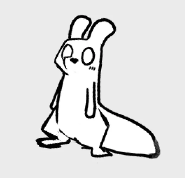 a tiny sketch of a flustered slugcat. the style is very angular.