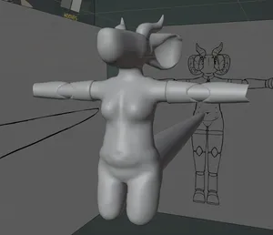 the arms are now taking shape, very rough and basic, with the hooves missing.